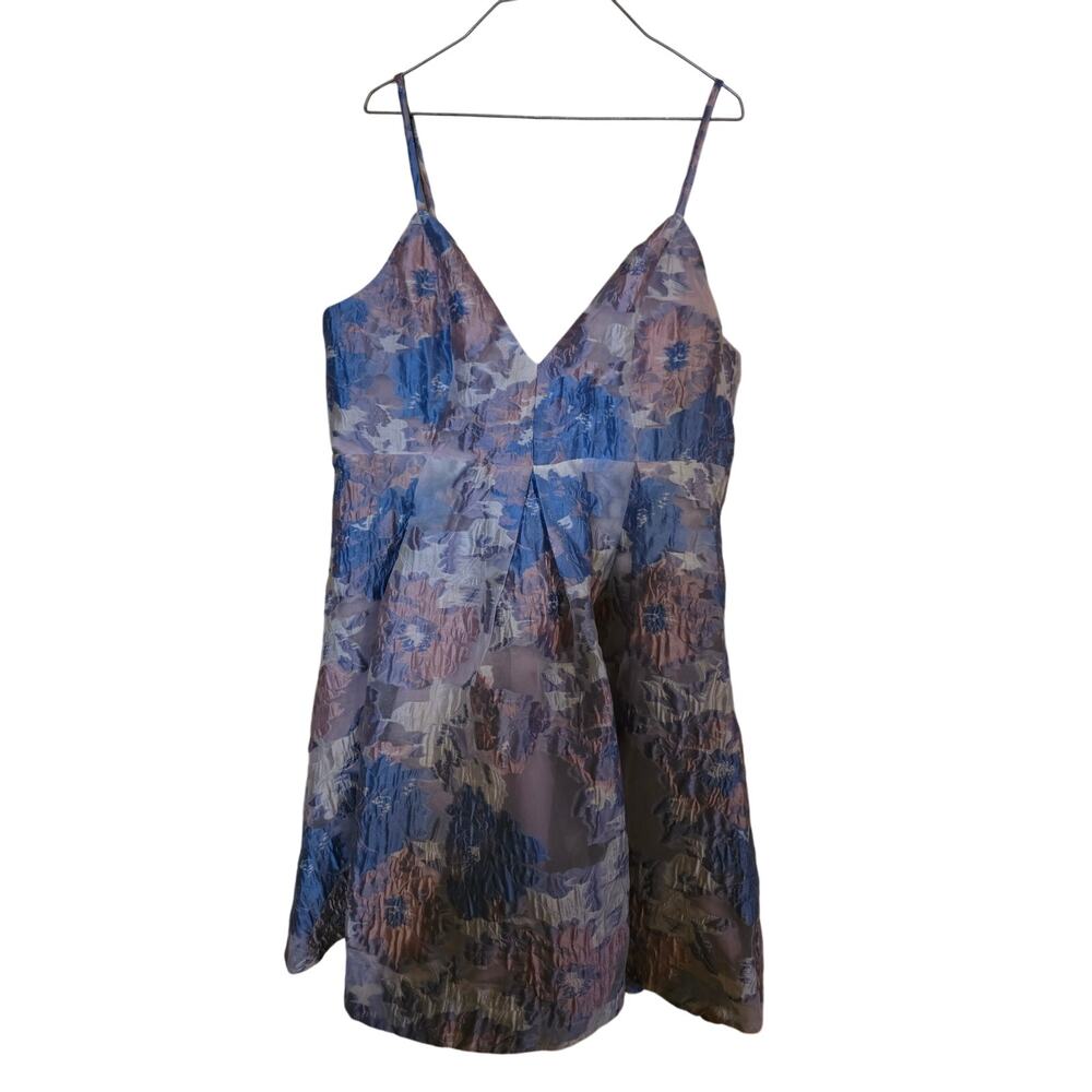 Francesca's Audrey Parks Mini Dress L Womens Pink Blue Mesh Overlay V Neck NWT